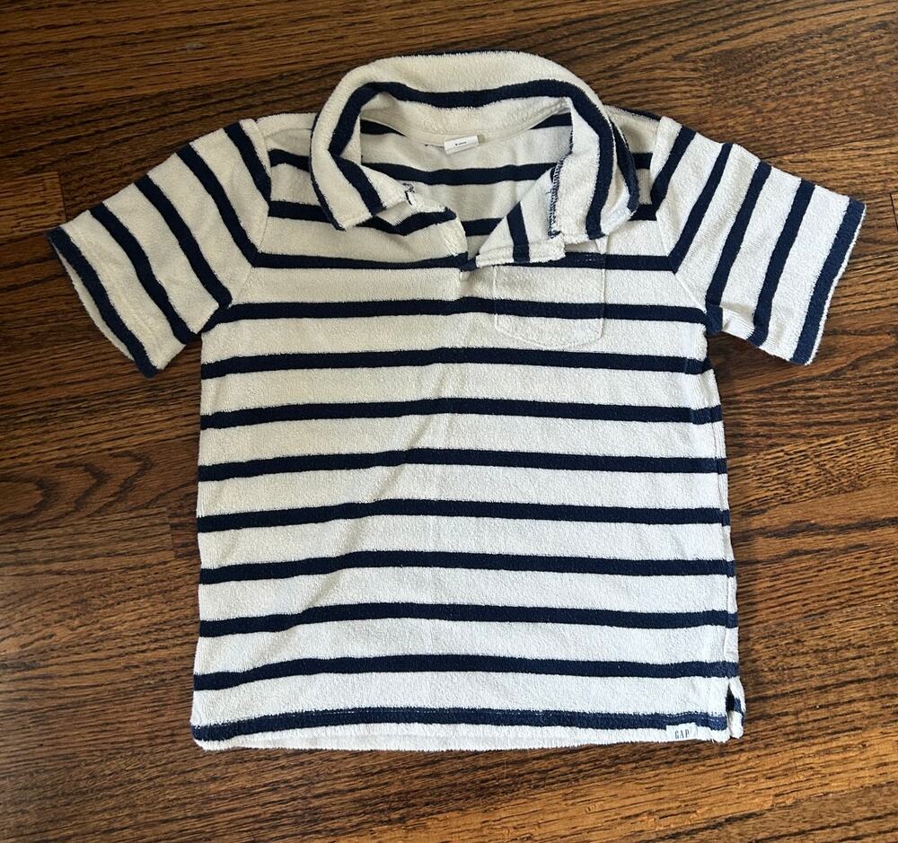 Baby Gap Boy's Blue White Stripe Terry Cloth Polo T-Shirt - 5 Years